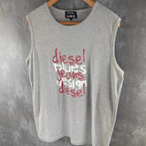 Diesel Print Y2K Vest Top Mens Large Grey